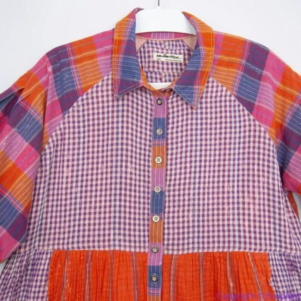NEW Free People Moon Bay‎ Mixed Plaid Top, S
